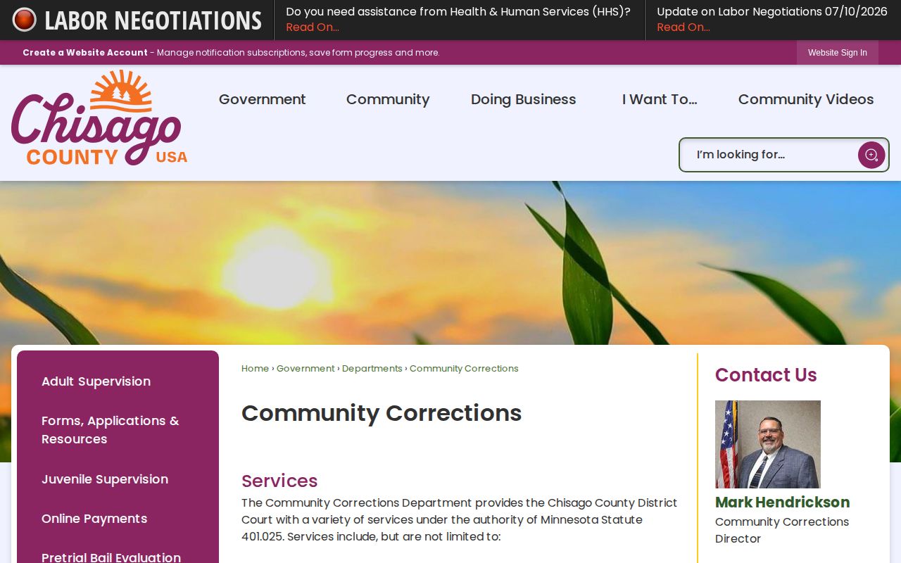 Chisago County probation and post-release supervision office page