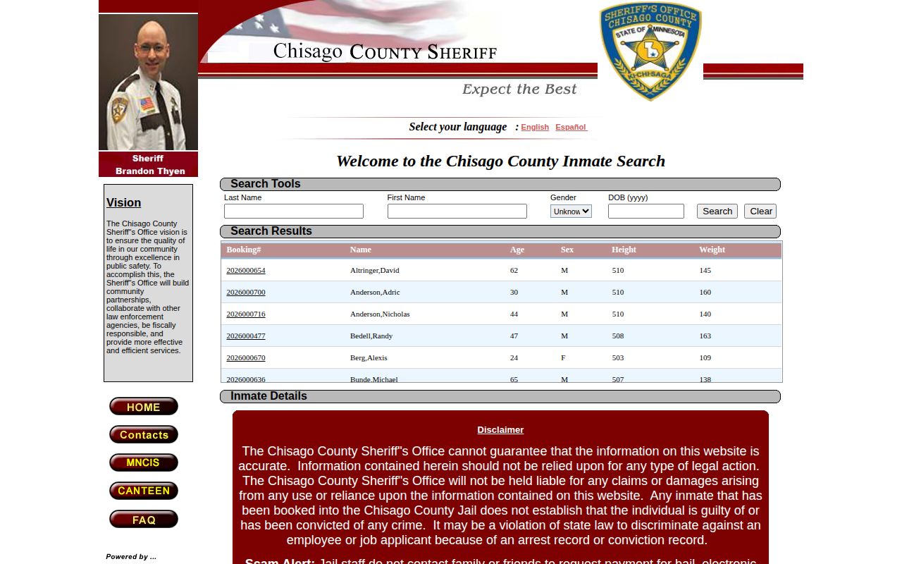 Chisago County released inmate live locator search