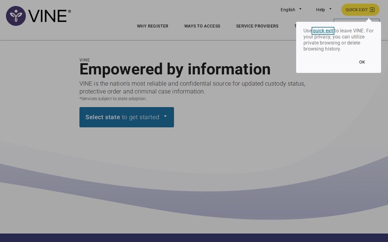 Chisago County VINELink inmate search and release notification screen