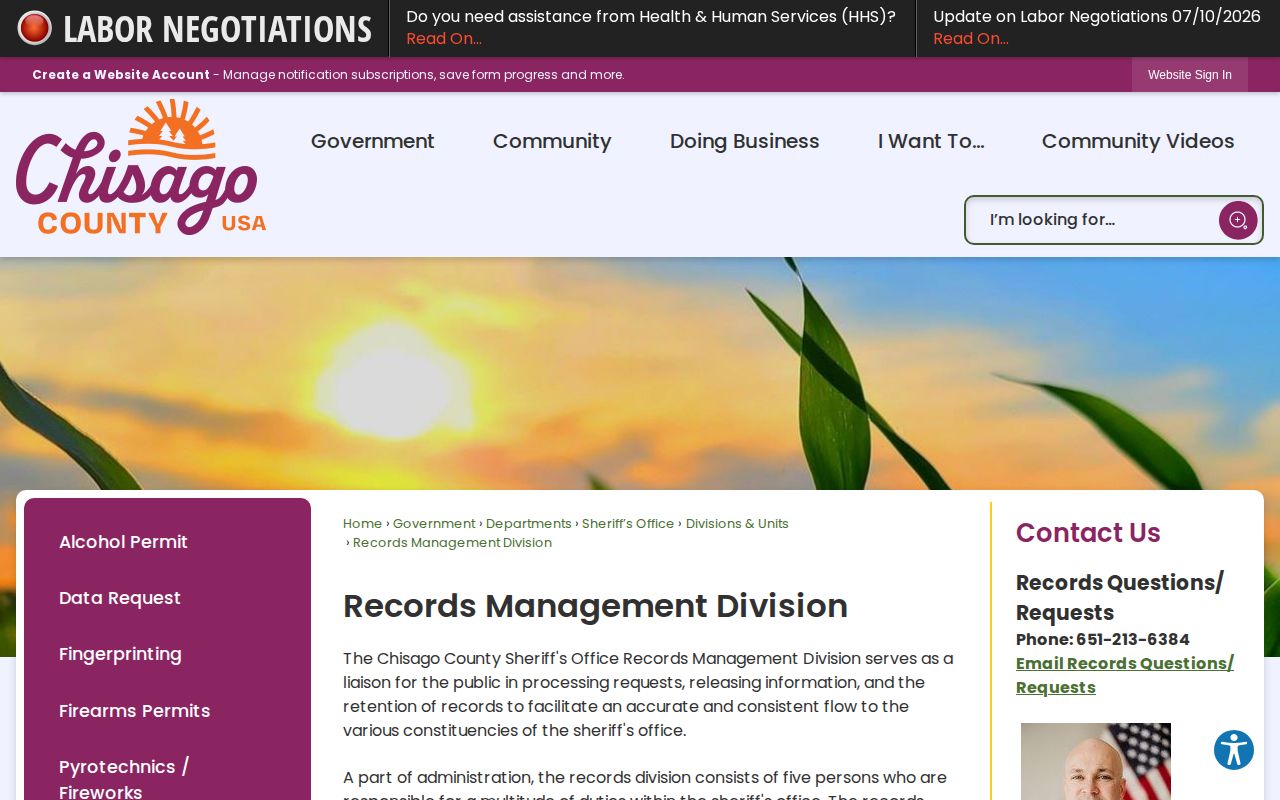 Chisago County release records request information